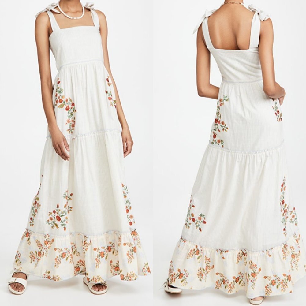 Agua Bendita Helina Sunbaze Maxi Dress Size Small Floral Embroidery Bohemian S